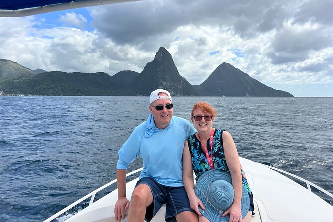 Private Boat Charter St. Lucia, boat tour to Soufriere. Full day - Jalousie Beach offers sand, snorkeling, and Piton views